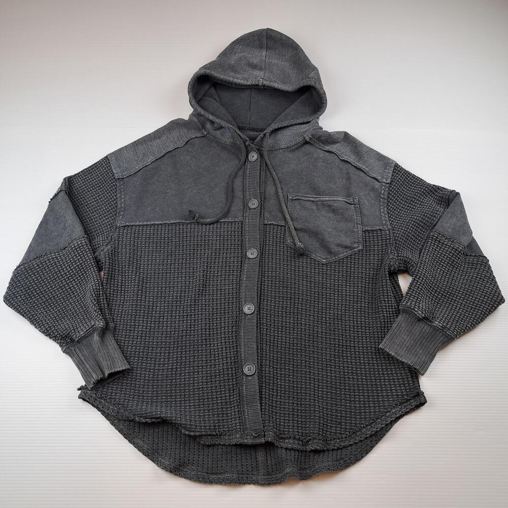 American Eagle Outfitters Hoodie Mens Medium Gray Waffle Knit Button Cardigan
